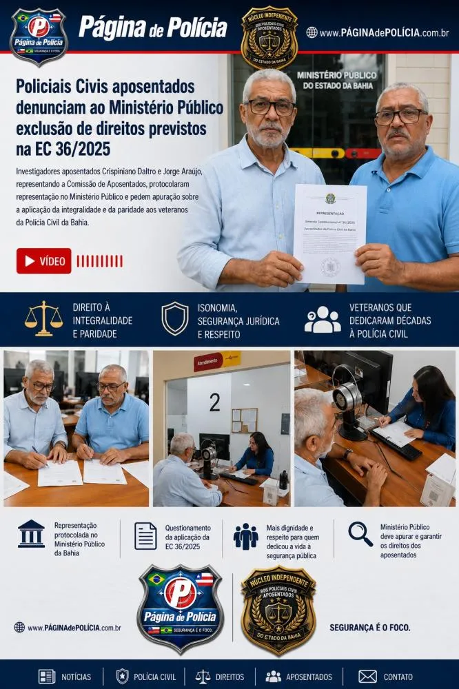 Policiais Civis aposentados denunciam ao Ministério Público exclusão de direitos previstos na EC 36/2025