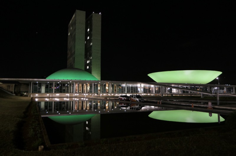 Luz verde no Palácio do Congresso (na foto, iluminação de campanha contra câncer de cabeça, em 2020) busca dar visibilidade à distrofia, uma doença rara - Roque de Sá/Agência Senado