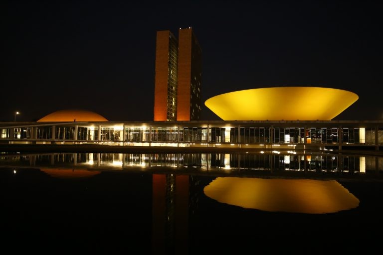 Prédio costuma ser iluminado em datas especiais; acima campanha de doação de medula - (Foto: Najara Araújo/Câmara dos Deputados)