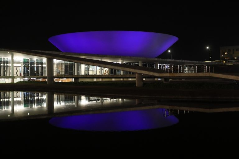 O prédio da Câmara costuma ficar iluminado em datas especiais - (Foto: Najara Araújo/Câmara dos Deputados)