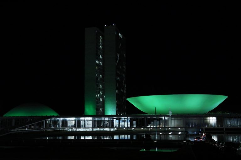 Congresso iluminado, pela campanha ao Dia Nacional de Combate ao Glaucoma - (Foto: Najara Araújo/Câmara dos Deputados)