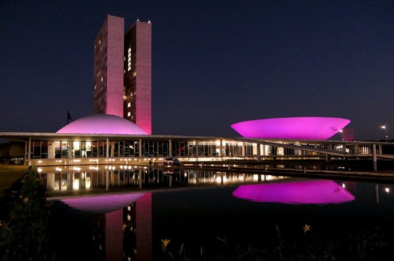 Congresso iluminado de rosa - (Foto: Roque de Sá/Agência Senado)