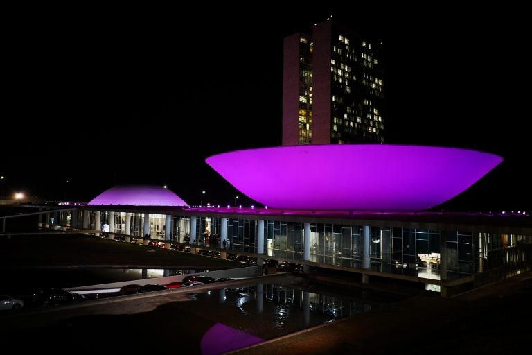 Todos os anos, o prédio do Congresso ilumina-se de rosa em adesão à campanha - (Foto: Pablo Valadares/Câmara dos Deputados)